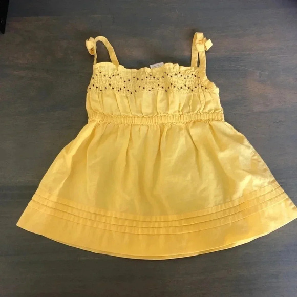 Janie And Jack Yellow Brown Dots Smocked Tie Tank Top Girls Size 12-18 Months - Picture 2 of 6